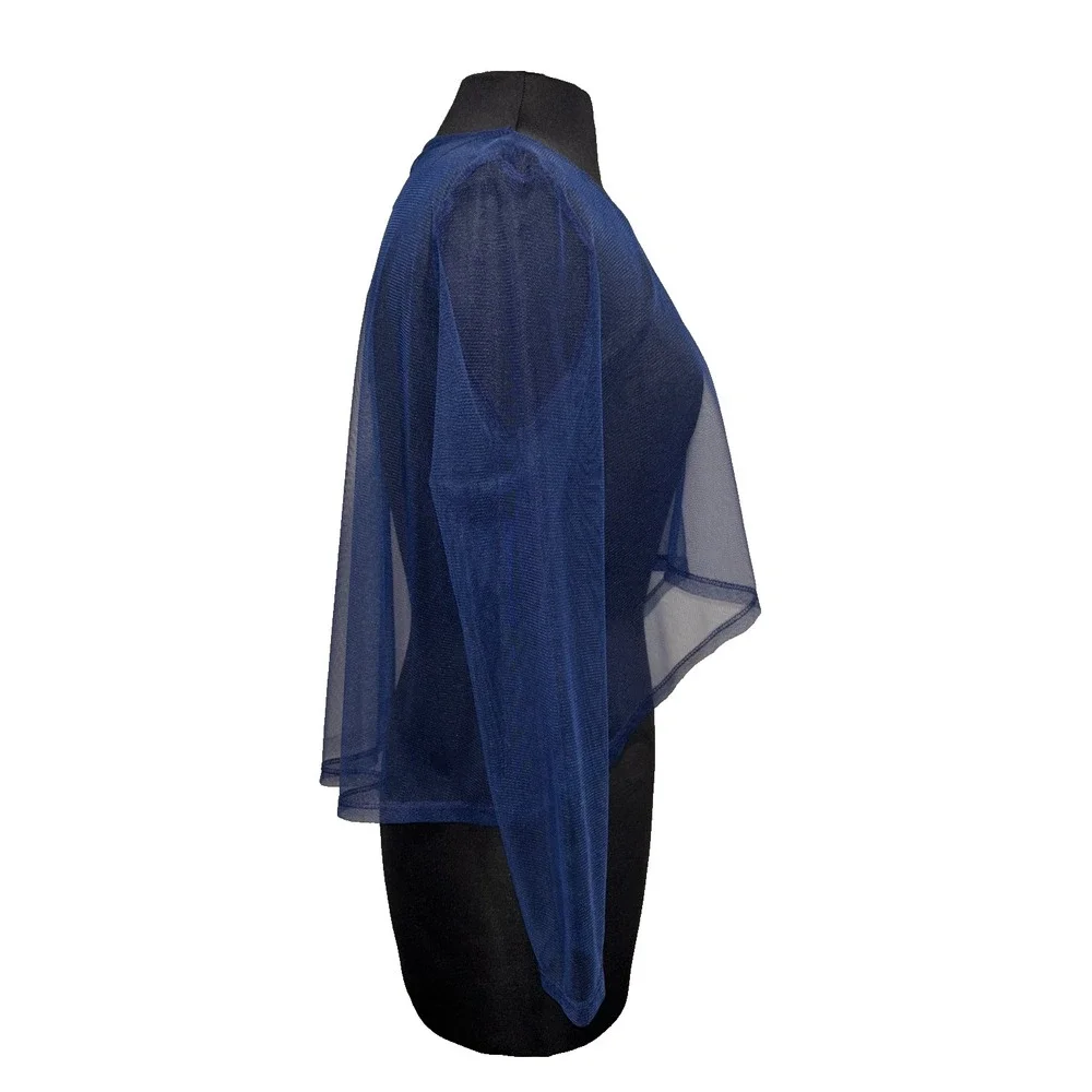 Blue Sheer Mesh Long Sleeve Top Blouse By JJ Size Small Blue‎ High Low Layer